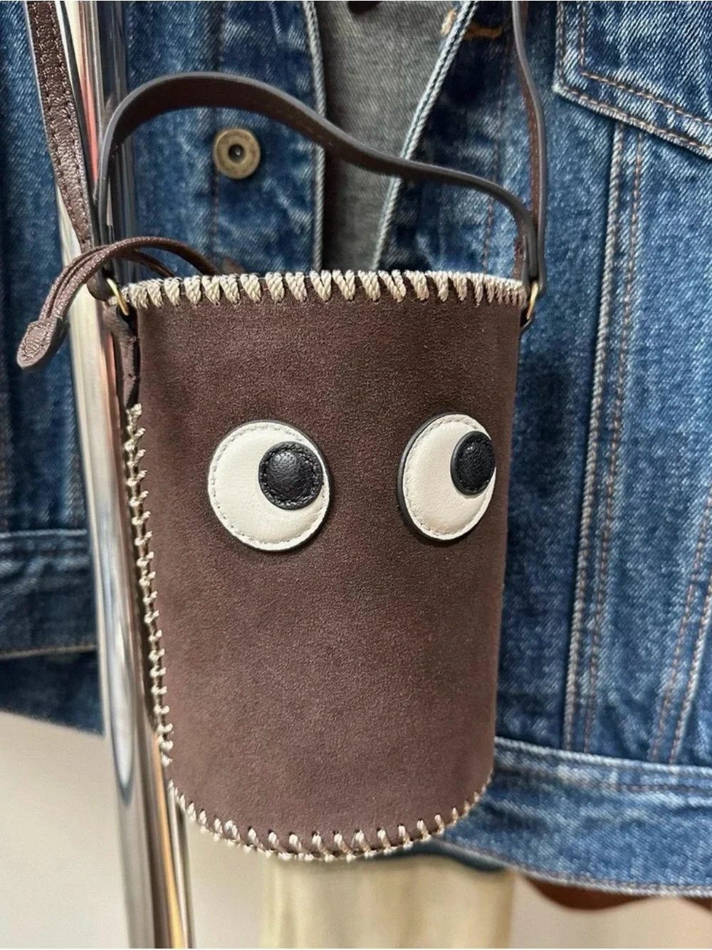 Anya Hindmarch eyes Brown Suede Bucket Crossbody - Picture 7 of 12